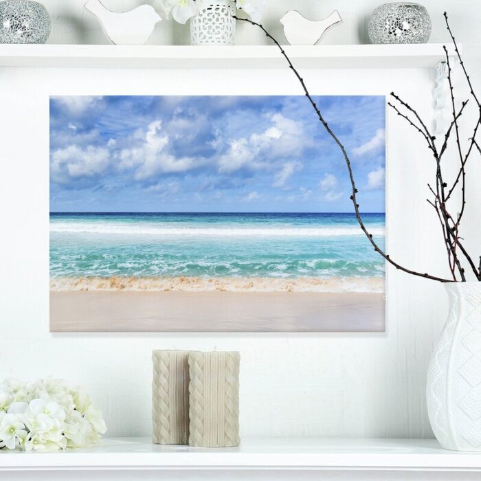 ” Tranquil Beach Under White Clouds “ - Chic Decora