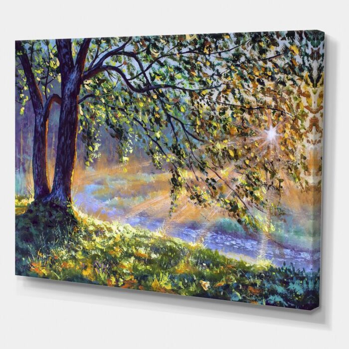 ” Tree By River First Rays Of Afternoon Sun ” Painting Print - Chic Decora