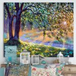 ” Tree By River First Rays Of Afternoon Sun ” Painting Print - Chic Decora