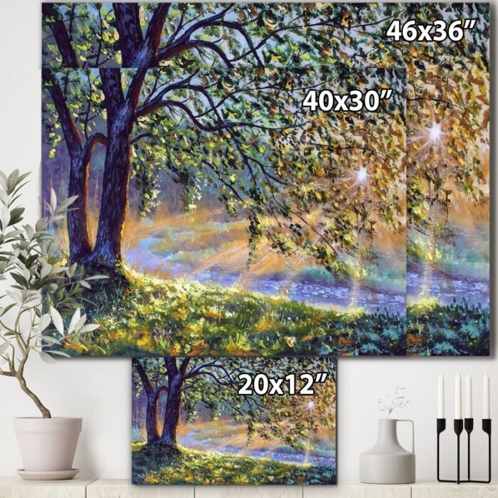 ” Tree By River First Rays Of Afternoon Sun ” Painting Print - Chic Decora