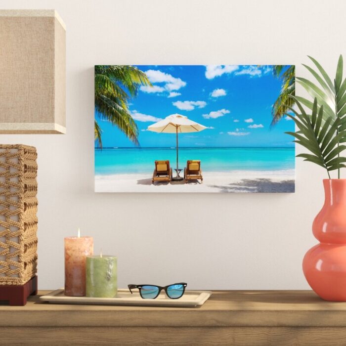 ” Turquoise Beach With Chairs “ - Chic Decora