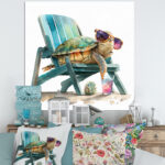 ” Turtle Laying On A Beach Chair With Sunglasses I ” Painting Print - Chic Decora