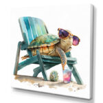 ” Turtle Laying On A Beach Chair With Sunglasses I ” Painting Print - Chic Decora