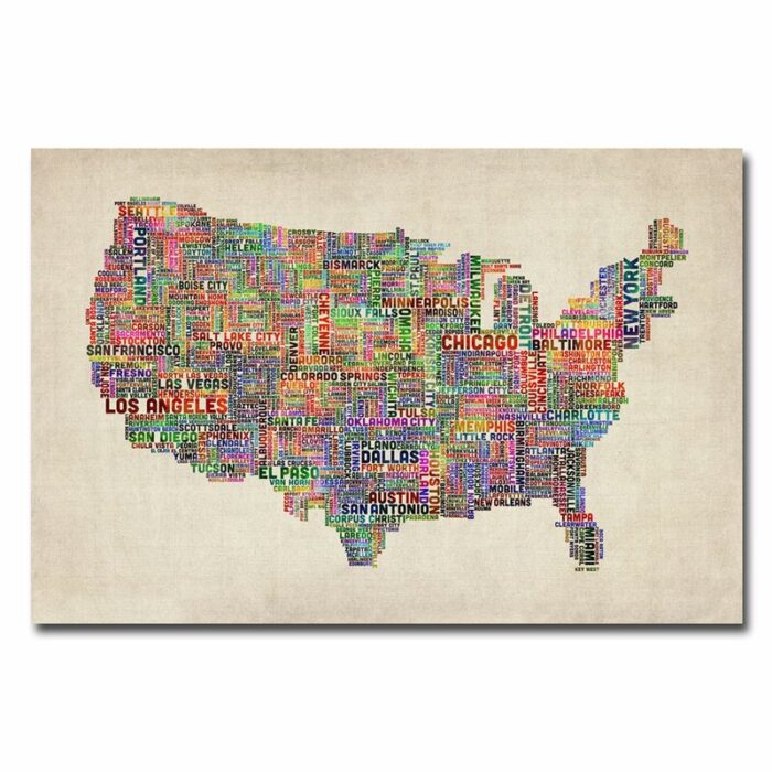 ” US Cities Text Map ” by Michael Tompsett - Chic Decora