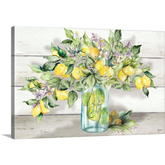 ” Watercolor Lemons In Mason Jar Landscape ” by Tre Sorelle Studios - Chic Decora