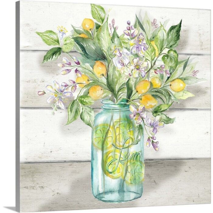 ” Watercolor Lemons In Mason Jar On Shiplap ” by Tre Sorelle Studios - Chic Decora