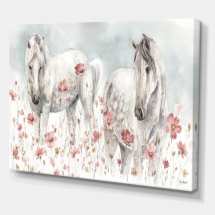 ” Watercolors Pink Wild Horses ” Painting Print - Chic Decora