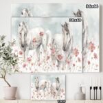 ” Watercolors Pink Wild Horses ” Painting Print - Chic Decora