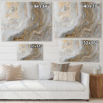 ” White Marble With Curley Gray And Gold Veins ” Painting Print - Chic Decora