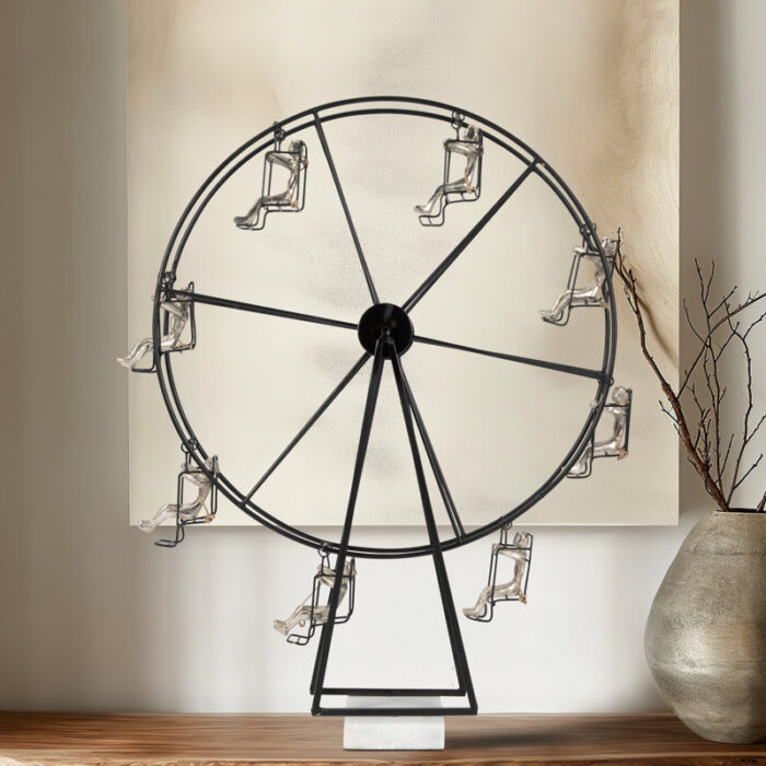 23″ Ferris Wheel Sculpture, Elegant Metal & Marble Design, Sophisticated Black Decor For Homes - Chic Decora