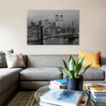 1980s New York City Lower Manhattan Skyline Brooklyn Bridge World Trade Center’ – Wrapped Canvas Photograph Print - Chic Decora