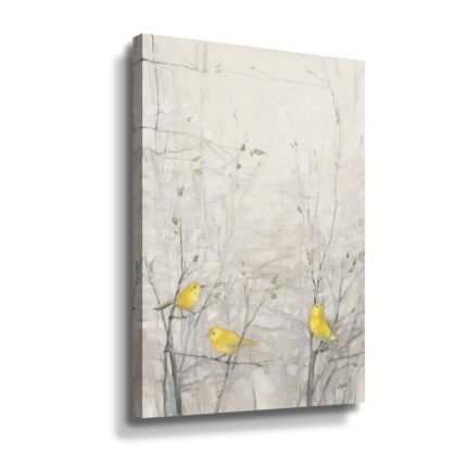 Birds in Trees I’ by Julia Purinton, Yellow Birds in Spring Animal Painting Wall Art Print - Chic Decora