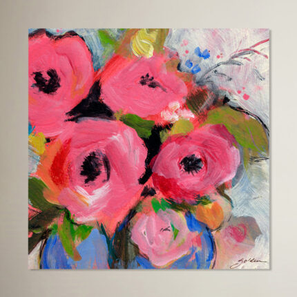 Bouquet in Pink’ Painting Print on Wrapped Canvas - Chic Decora