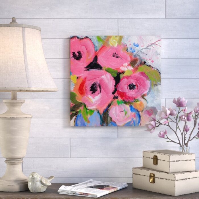 Bouquet in Pink’ Painting Print on Wrapped Canvas - Chic Decora