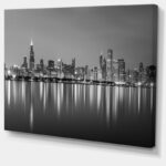 Chicago Skyline at Night Black and White’ – Photograph Print - Chic Decora