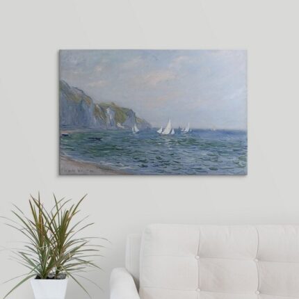 Cliffs and Sailboats at Pourville’ by Claude Monet Painting Print - Chic Decora