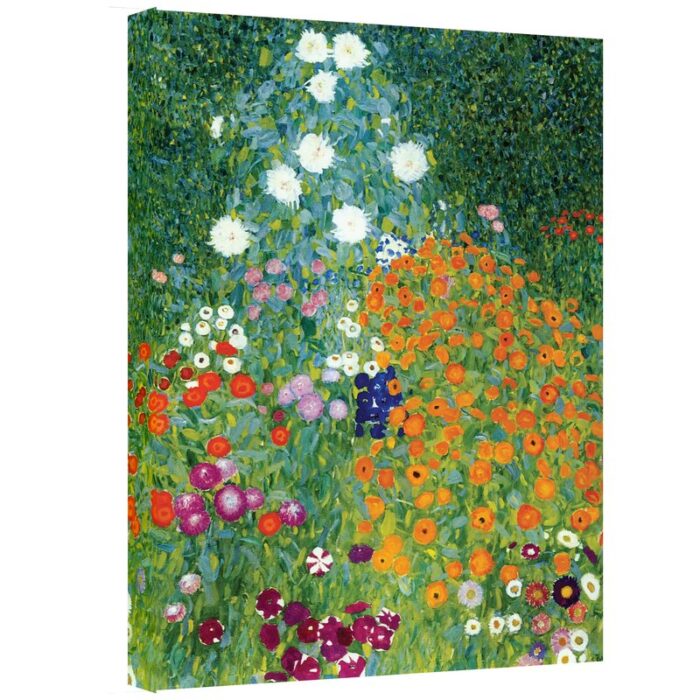 Farm Garden’ by Gustav Klimt, Colorful Wildflowers Fine Art Gallery Canvas Print - Chic Decora