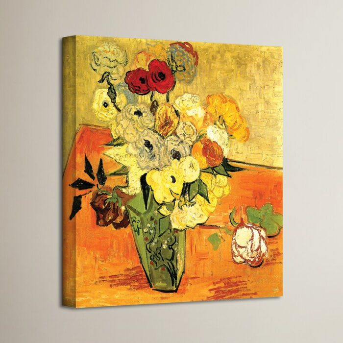 Japanese Vase with Roses and Anemones’ by Vincent van Gogh, Fine Art Gallery Canvas Print - Chic Decora