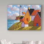 Lighthouse Cottage Hillside View’ Acrylic Painting Print on Wrapped Canvas - Chic Decora