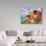 Lighthouse Cottage Hillside View’ Acrylic Painting Print on Wrapped Canvas - Chic Decora