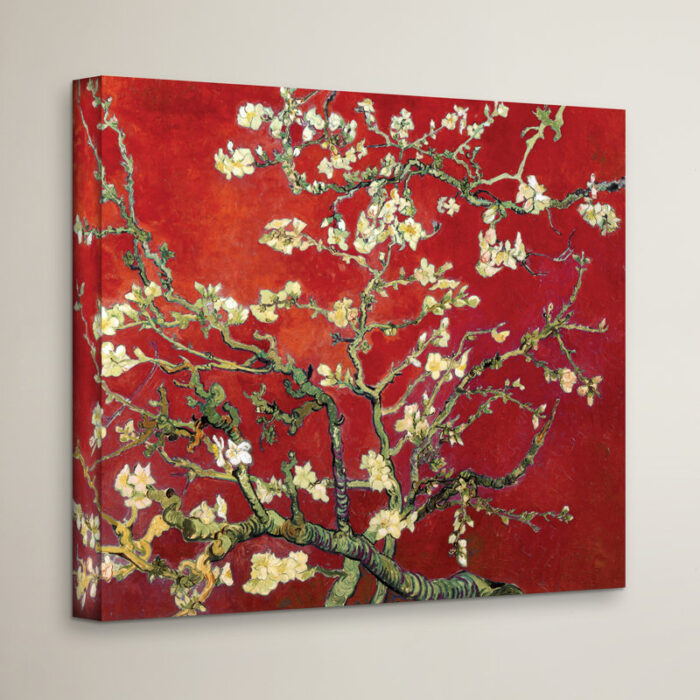 Red Blossoming Almond Tree’ by Vincent van Gogh, Red Botanical Tree Fine Art Gallery Canvas Print - Chic Decora