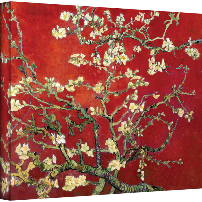 Red Blossoming Almond Tree’ by Vincent van Gogh, Red Botanical Tree Fine Art Gallery Canvas Print - Chic Decora