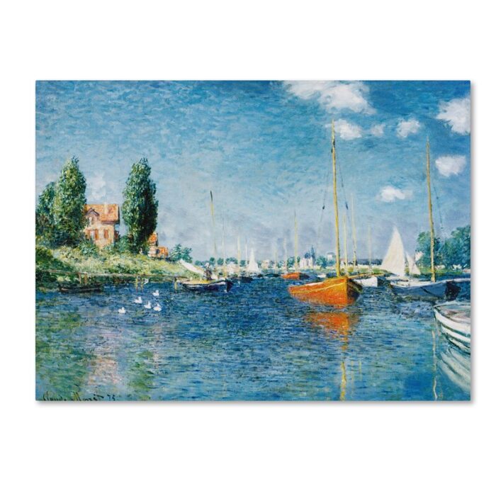 Red Boats at Argenteuil’ by Claude Monet Print on Wrapped Canvas - Chic Decora