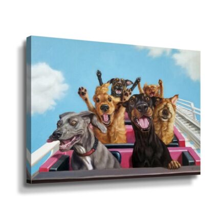 Thrill Seeker’ by Lucia Heffernan, Dog Friends on a Roller Coaster, Funny Animals Graphic Wall Art - Chic Decora