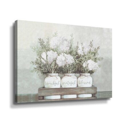 White Flower Jars’ by Portfolio Dogwood, Modern Farmhouse Hydrangeas Framed Canvas Wall Art - Chic Decora