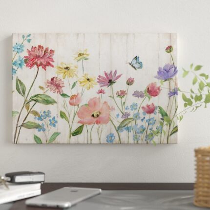 Wildflower Flutter on Wood’ by Nan – Wrapped Canvas Graphic Art Print - Chic Decora