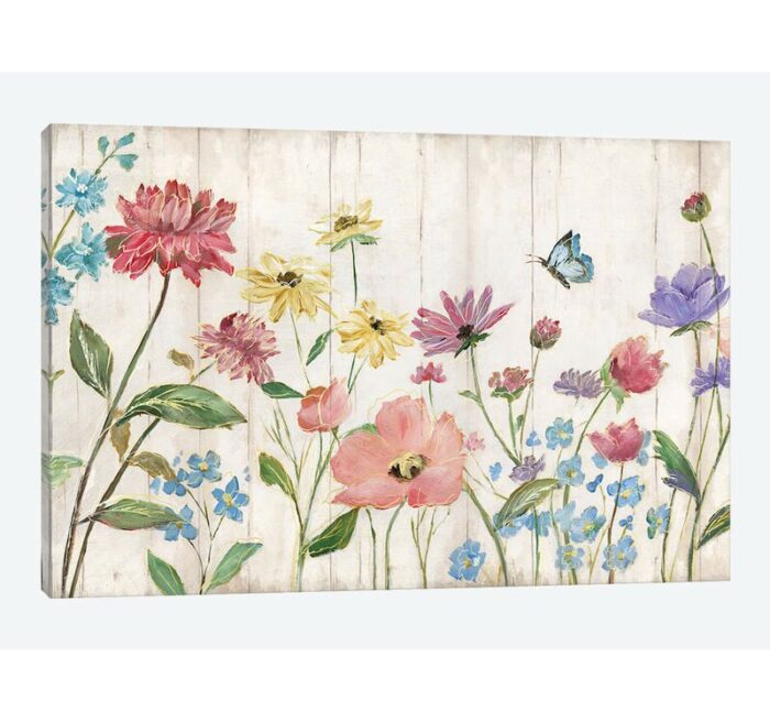 Wildflower Flutter on Wood’ by Nan – Wrapped Canvas Graphic Art Print - Chic Decora