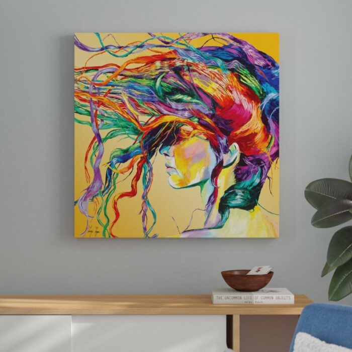 Windswept’ by Linzi Lynn, Modern Abstract Woman with Colorful Rainbow Hair, Inspirational Wall Art - Chic Decora