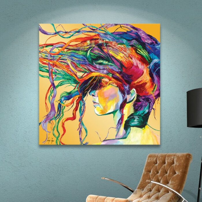 Windswept’ by Linzi Lynn, Modern Abstract Woman with Colorful Rainbow Hair, Inspirational Wall Art - Chic Decora