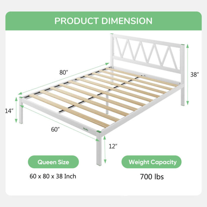 38″ Metal Platform Bed Frame with Headboard - Chic Decora