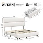 47.6″ Linen Upholstered Bed Frame With Height Adjustable Headboard & 2 Drawers - Chic Decora