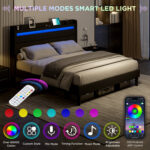 50in High Linen Upholstered Bed Frame With LED Light and Charging Station - Chic Decora