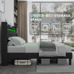 50in High Linen Upholstered Bed Frame With LED Light and Charging Station - Chic Decora