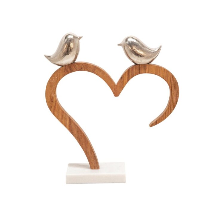 5″ Metal Sculpture of Birds Perched on A Heart Silver and Rose Gold Decorative Love Figurine - Chic Decora