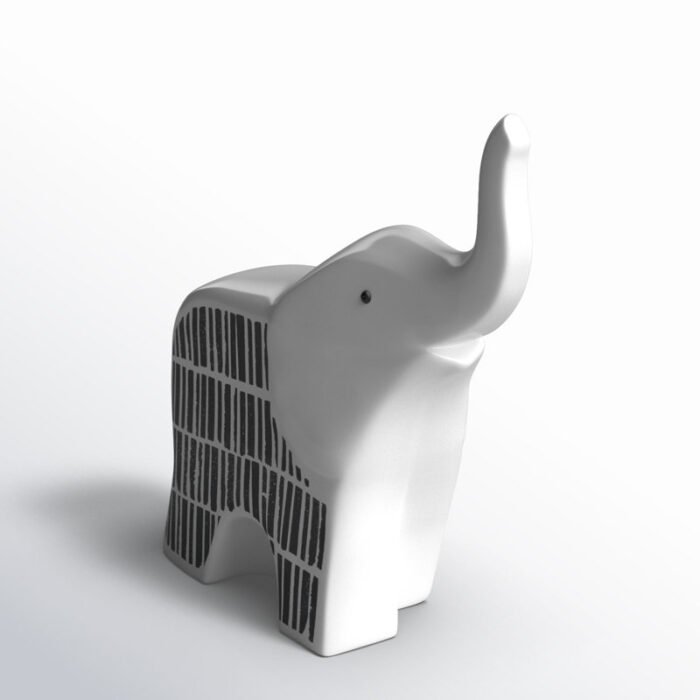 7″ Ceramic Elephant Sculpture Contemporary White and Black Elephant Statue for Home or Office Decor - Chic Decora