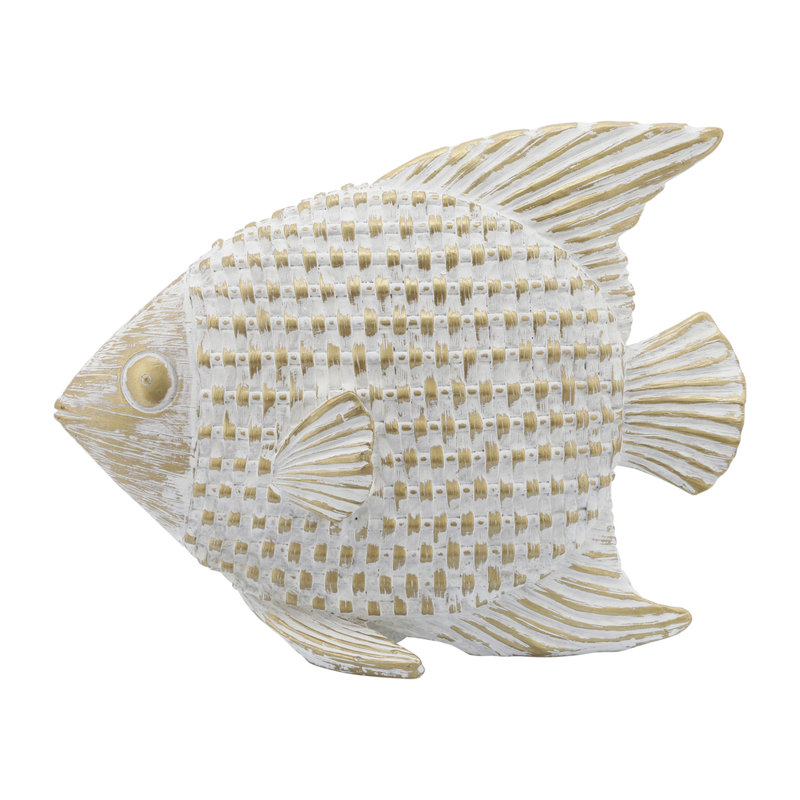 7″ Ceramic Standing Fish Statue Contemporary White and Gold Fish Figurine Decorative Accent Coastal - Chic Decora