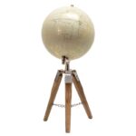 8″ Globe on Marble-Based Wood Tripod Stand, Aluminum Finish – Unique Accent Piece - Chic Decora