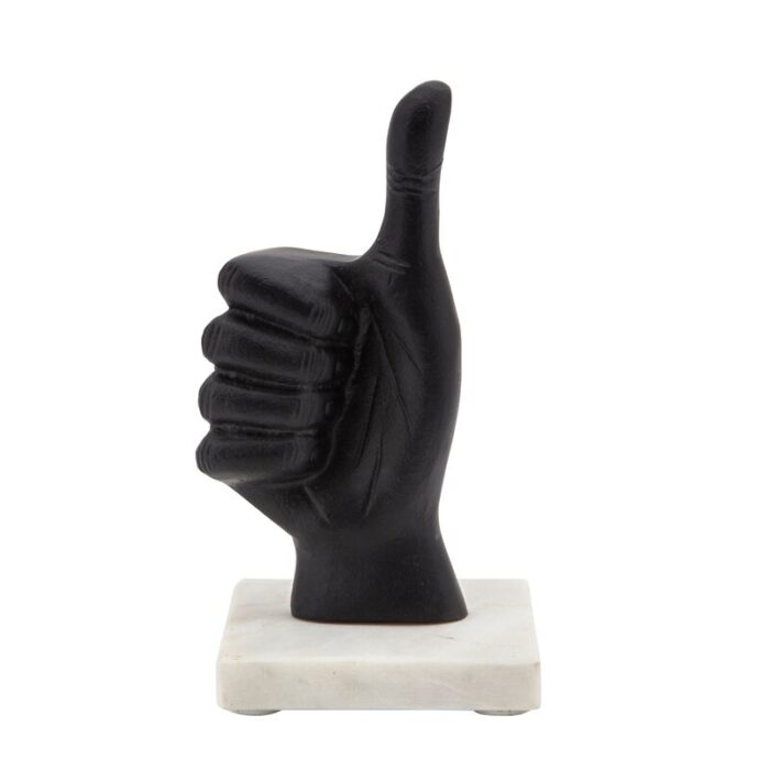 8″ Metal Thumbs Up Sculpture Iron Abstract Statue on White Marble Stand Decorative Figurine for Home - Chic Decora