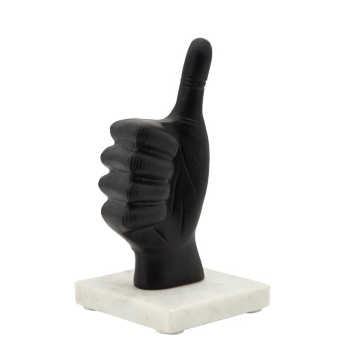 8″ Metal Thumbs Up Sculpture Iron Abstract Statue on White Marble Stand Decorative Figurine for Home - Chic Decora