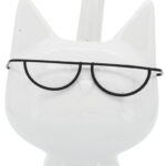 8″ Porcelain Kitten Statue White Kitty with Glasses Decorative Sculpture Contemporary Creative Home - Chic Decora