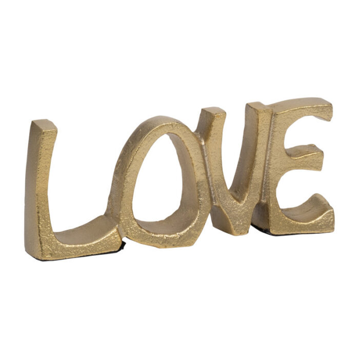 8 Inches Gold Aluminum and Suar Wood Love Sign – 8″ x 1″ x 3″ - Chic Decora