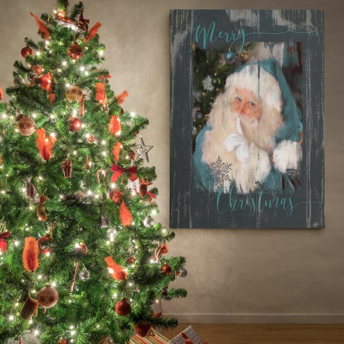 A Teal Santa by Carol Robinson – Wrapped Canvas Print - Chic Decora