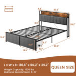 Aabia Upholstered Bed Frame with 2 Storage Drawers, Storage Headboard with Charging Station - Chic Decora