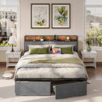 Aabia Upholstered Bed Frame with 2 Storage Drawers, Storage Headboard with Charging Station - Chic Decora