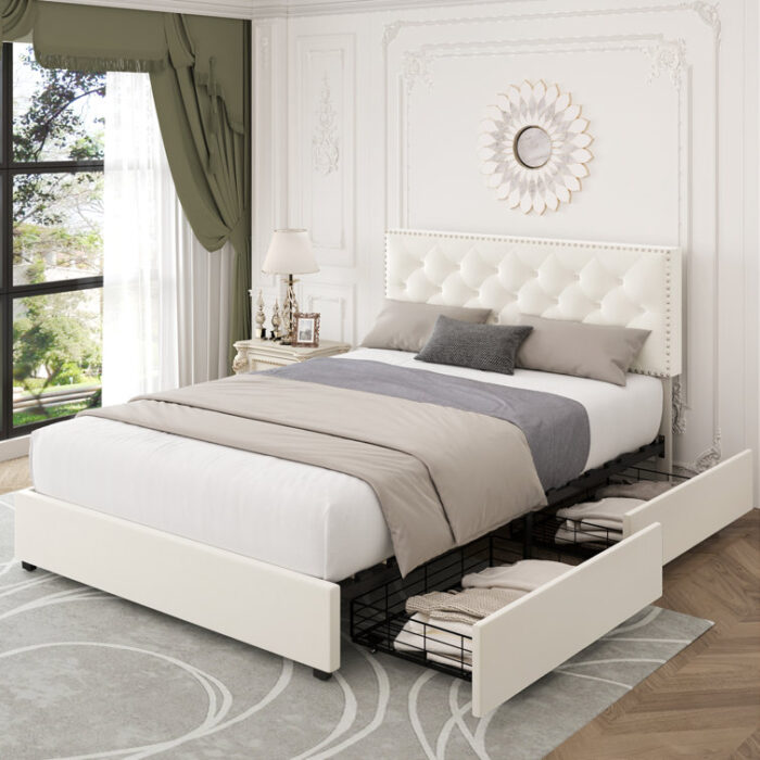 Abdurahim Velvet Upholstered Storage Bed with 4 Drawers - Chic Decora