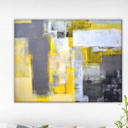 Abstract ‘Gray and Yellow Blur Abstract’ Painting - Chic Decora